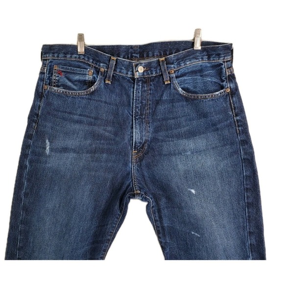COPY Polo Ralph Lauren Cortland Blue Jean Men 36x32 Distressed Wide Leg (38x31.5 - Picture 1 of 13